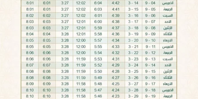 إمساكية شهر رمضان 2024