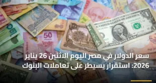 سعر الدولار في مصر اليوم الاثنين 26 يناير 2026: استقرار يسيطر على تعاملات البنوك